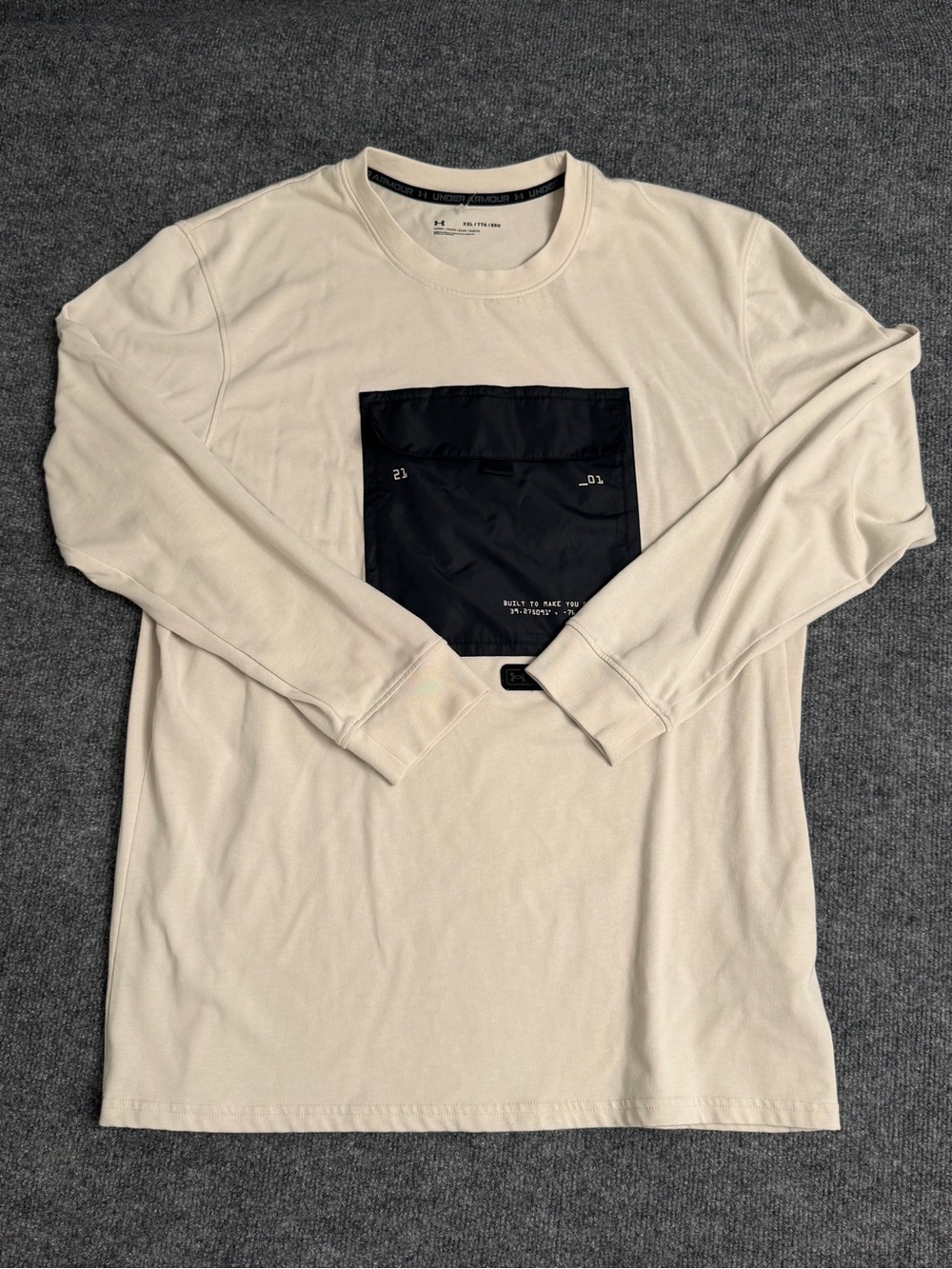 Under Armour Cream Long Sleeve Crew with Black Front Pocket